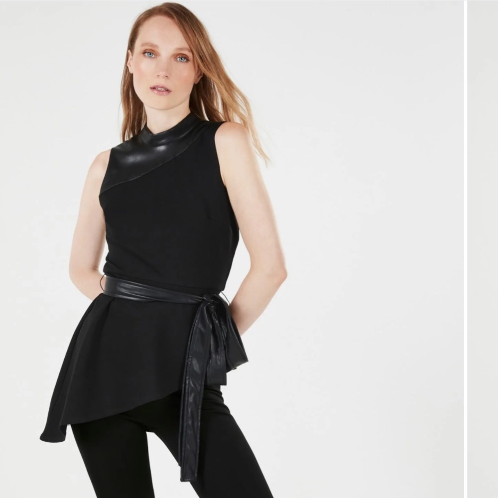 BCBG MOCK NECK PEPLUM faux leather top